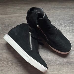 Steve Madden Black High-Top Leather Sneakers Suede Zip Casual Shoes 11M